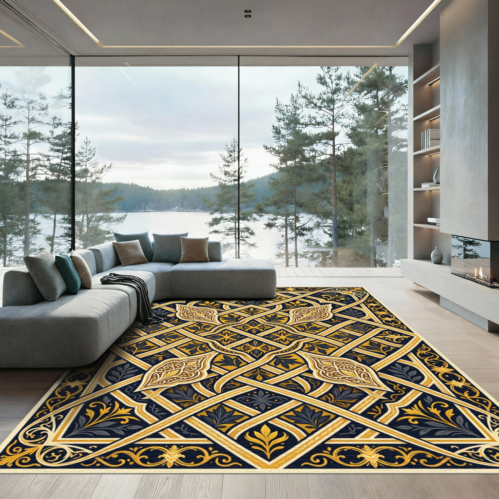 Intricate Gold Foliate Interlace Rug
