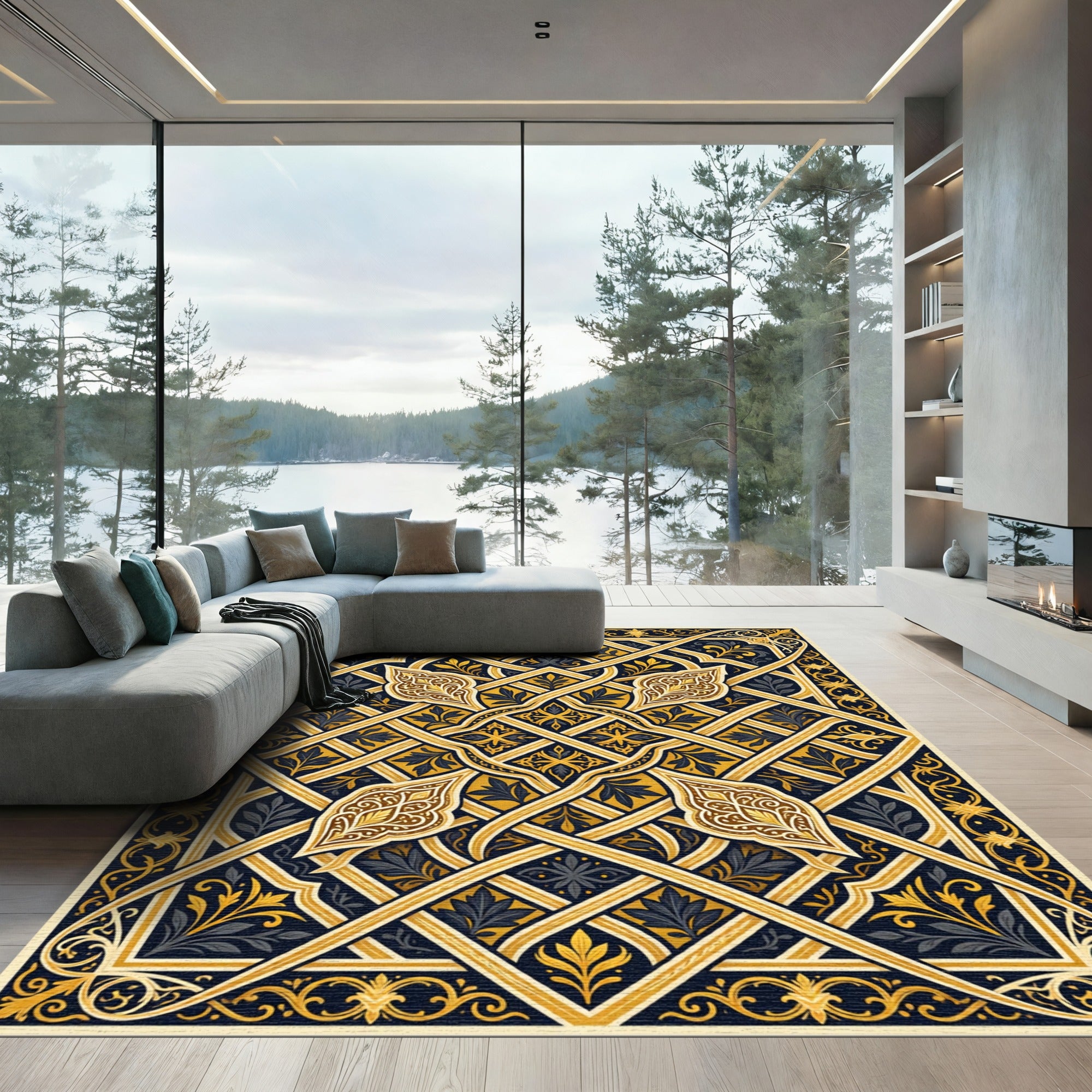 Intricate Gold Foliate Interlace Rug