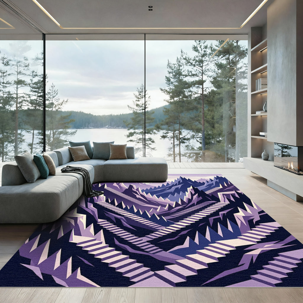 Purple Geometric Mountain Staircase Rug