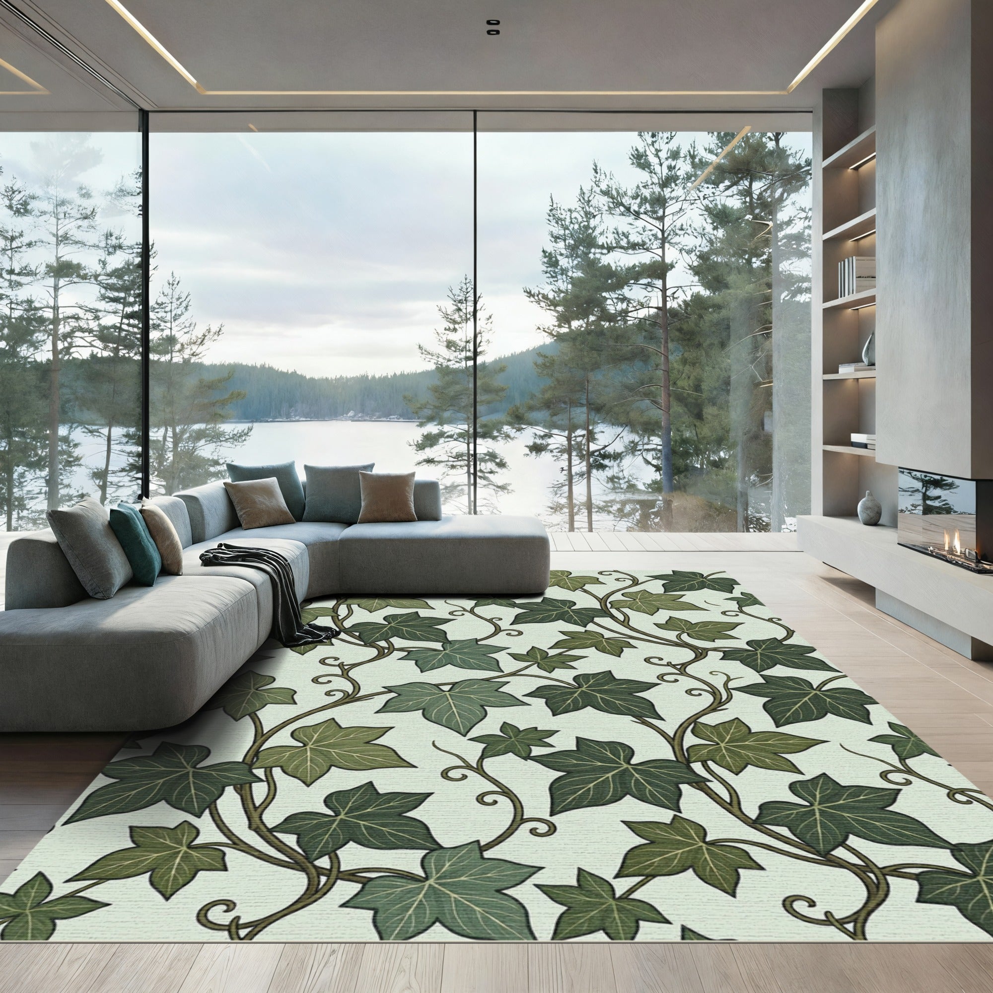 Botanical Sage Green Ivy Vine Illustration Rug