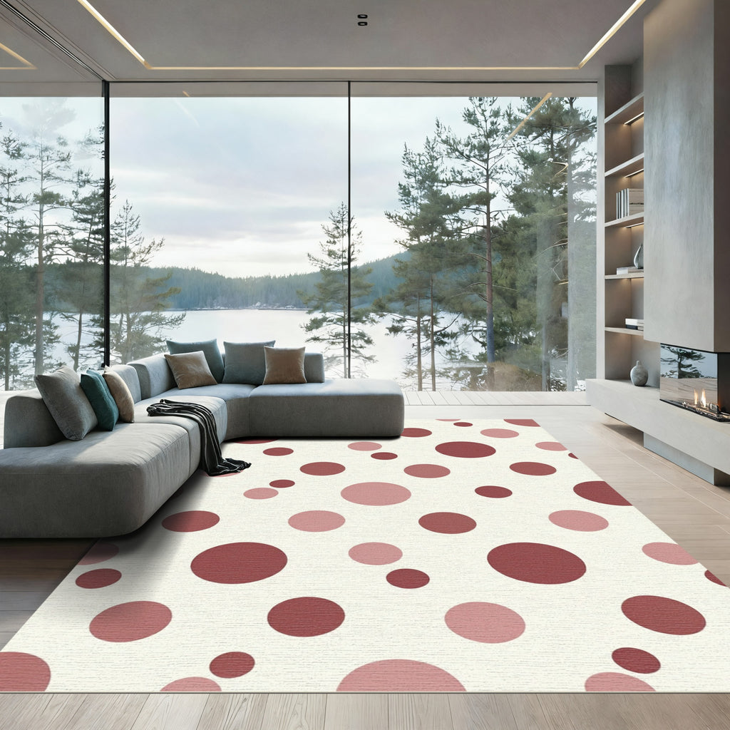 Modern Dusty Rose Red Polka Dots Rug