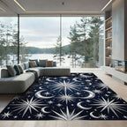 Celestial Silver Moon and Star Night Rug