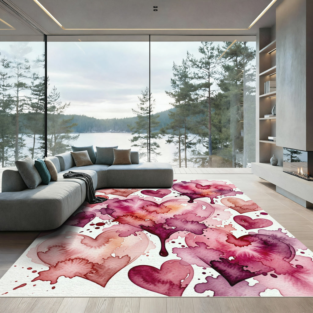 Watercolor Pink Heart Abstract Illustration Rug