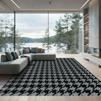Classic Black Gray Houndstooth Checkered Rug