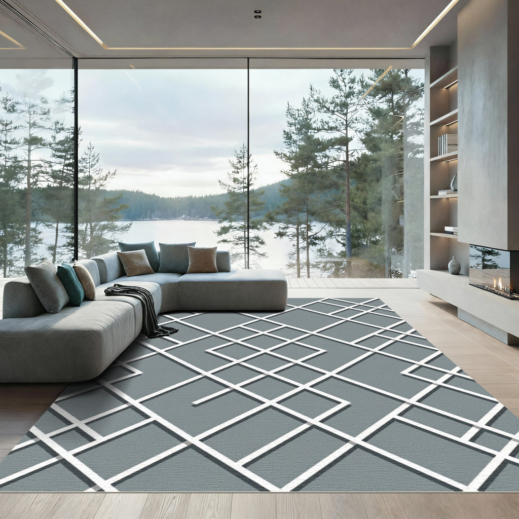 Sophisticated Slate Gray Intersecting Lattice Rug