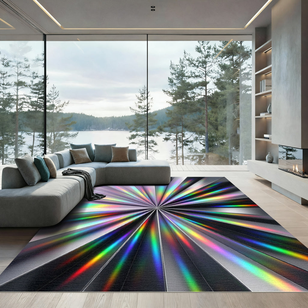 Iridescent Silver Radial Prism Spectrum Rug