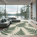 Dark Green Fern Botanical Pattern Rug