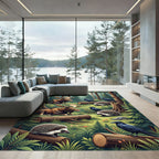 Enchanted Forest Moose and Wildlife Scene Rug