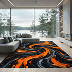 Black and Orange Abstract Swirl Rug