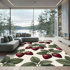 Botanical Strawberry Vines with Green Leaves Rug