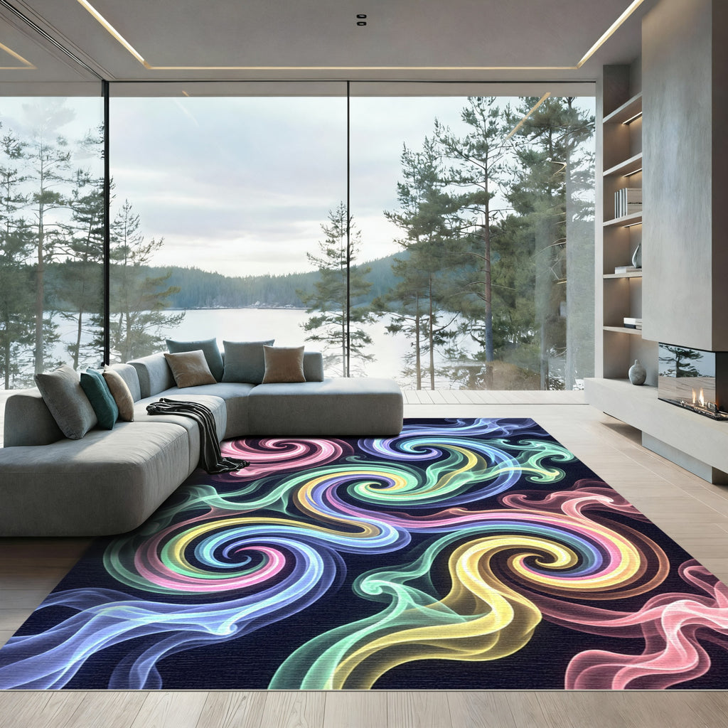 Vibrant Multicolored Ethereal Swirling Smoke Rug