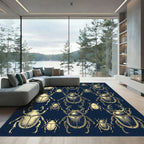 Vintage Golden Beetle Illustration Dark Navy Rug