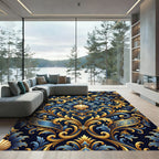 Royal Blue Gold Shell Baroque Scroll Rug