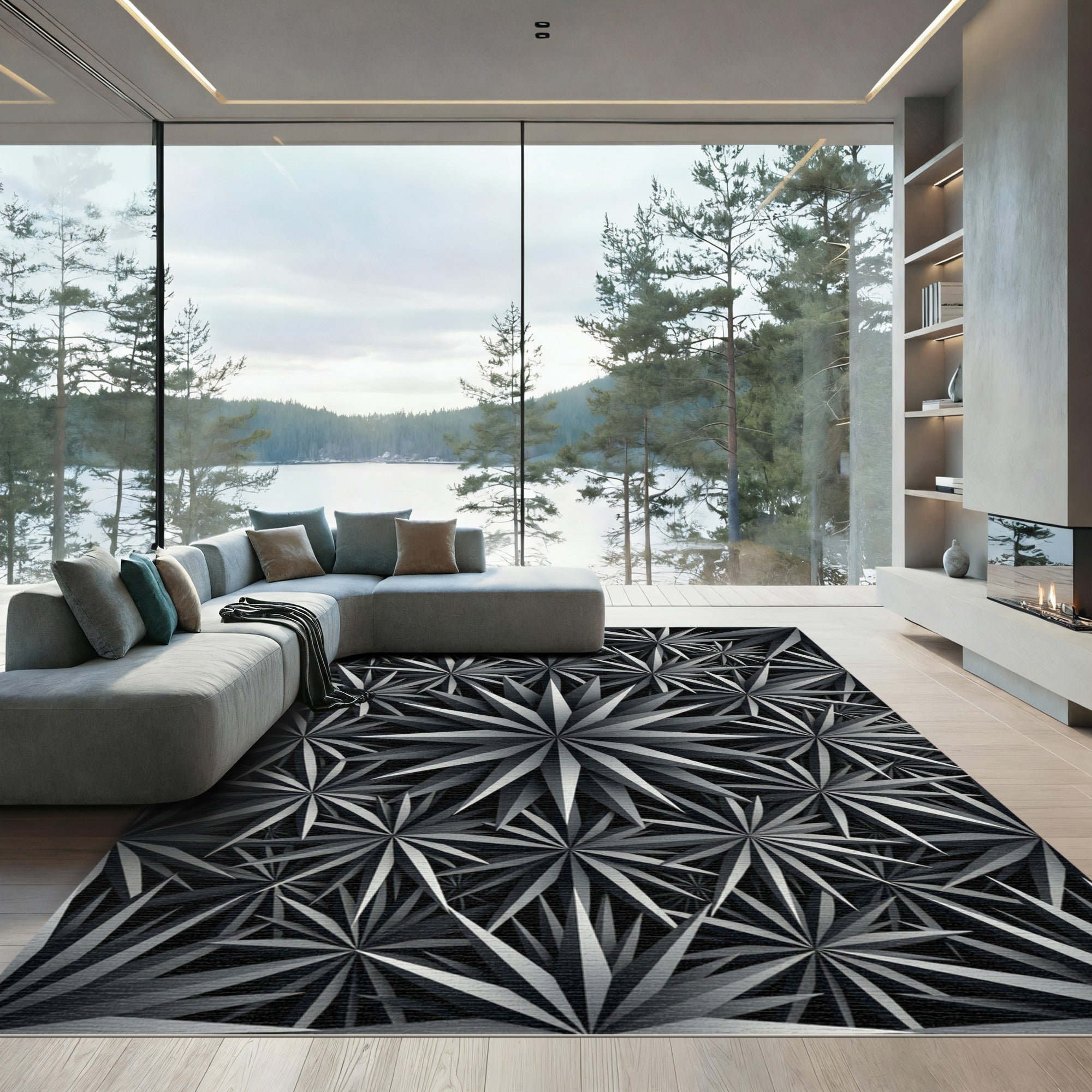 Monochromatic Starburst Abstract Composition Rug
