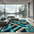 Geometric Teal and Cream Isometric Staircase Rug