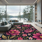 Elegant Pink Cosmos Berry Botanical Art Rug