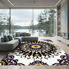 Vibrant Black Pink Sunburst Mandala Rug