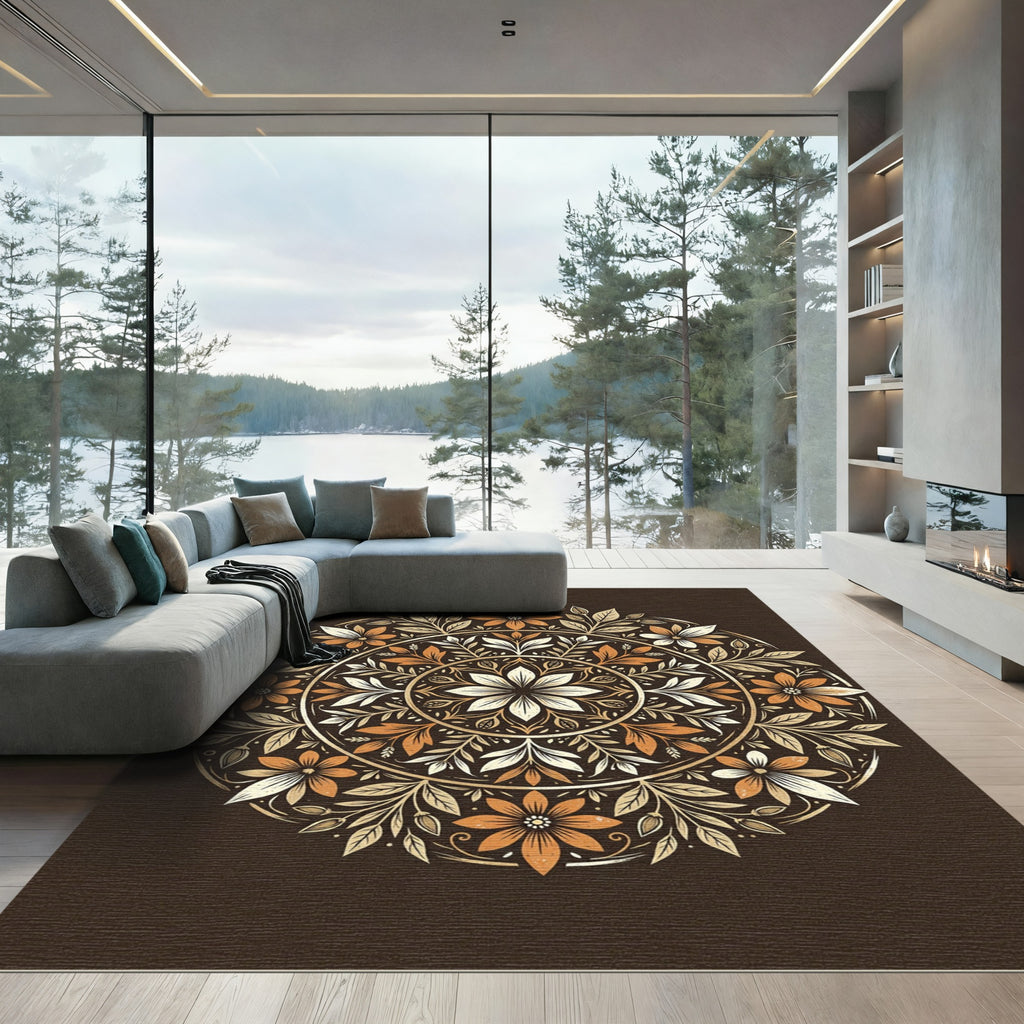 Autumnal Floral Medallion Earth Tone Art Rug