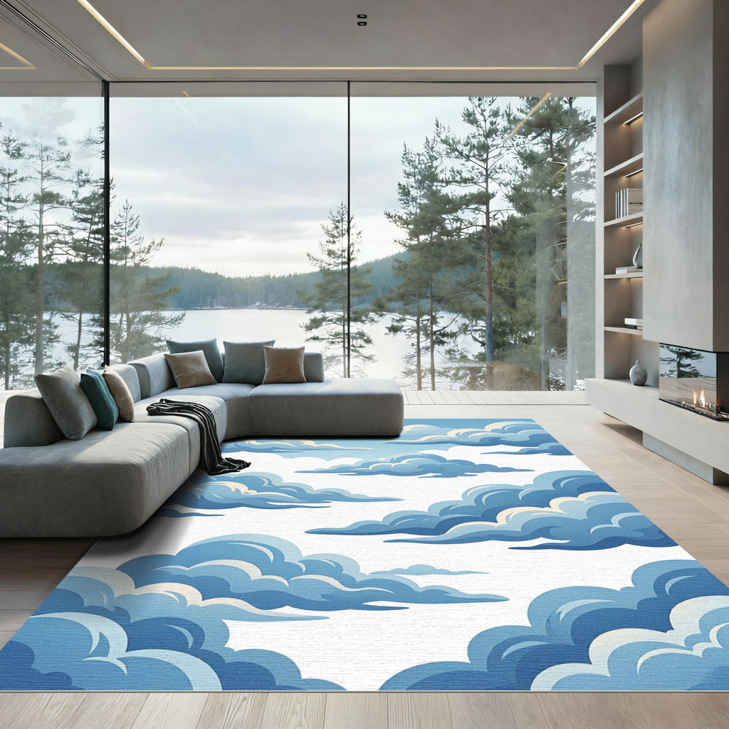 Dreamy Sky Blue Layered Cloud Rug