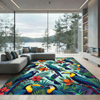 Vibrant Tropical Toucan Parrot Jungle Foliage Rug