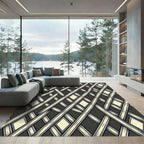 Dark Gray Cream Lattice Diamond Rug