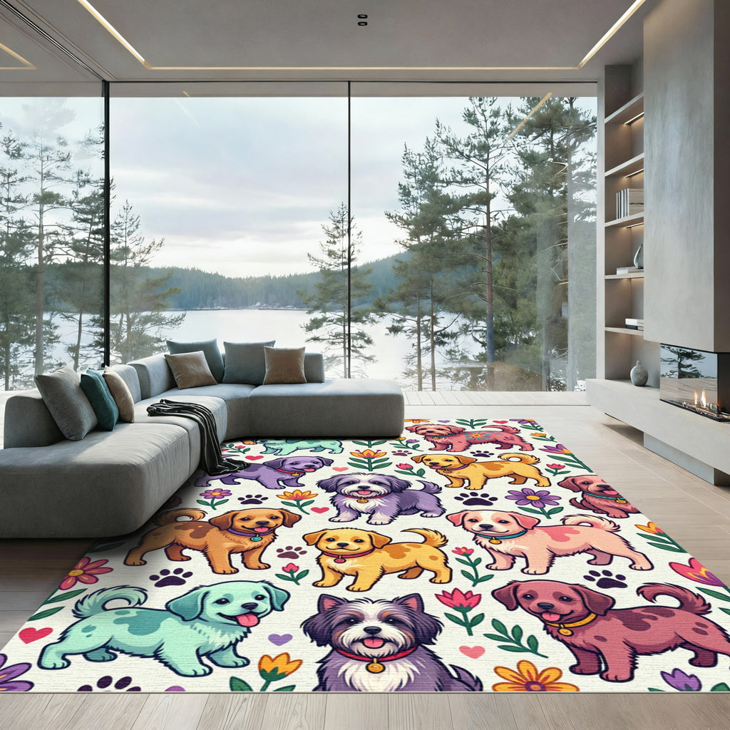 Playful Colorful Whimsical Puppy Garden Rug
