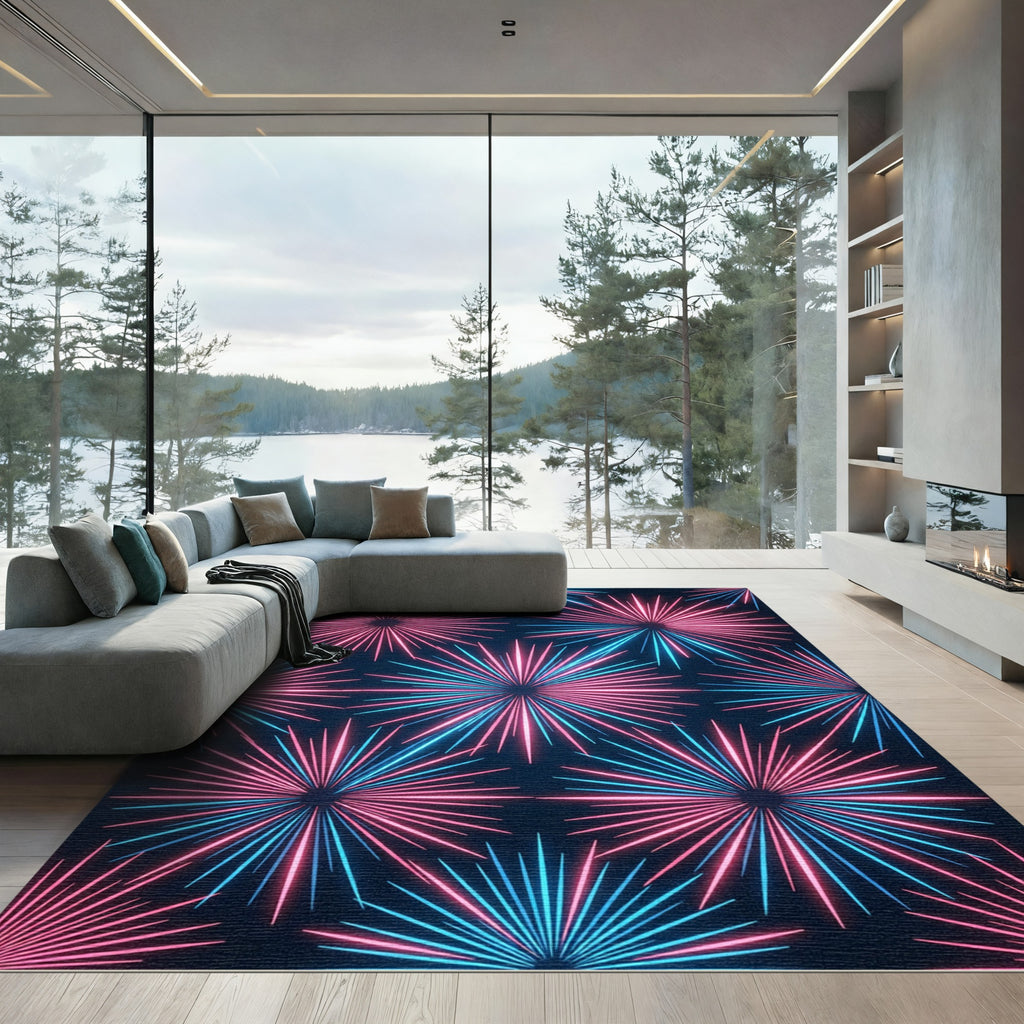 Neon Pink and Blue Radiant Starburst Rug