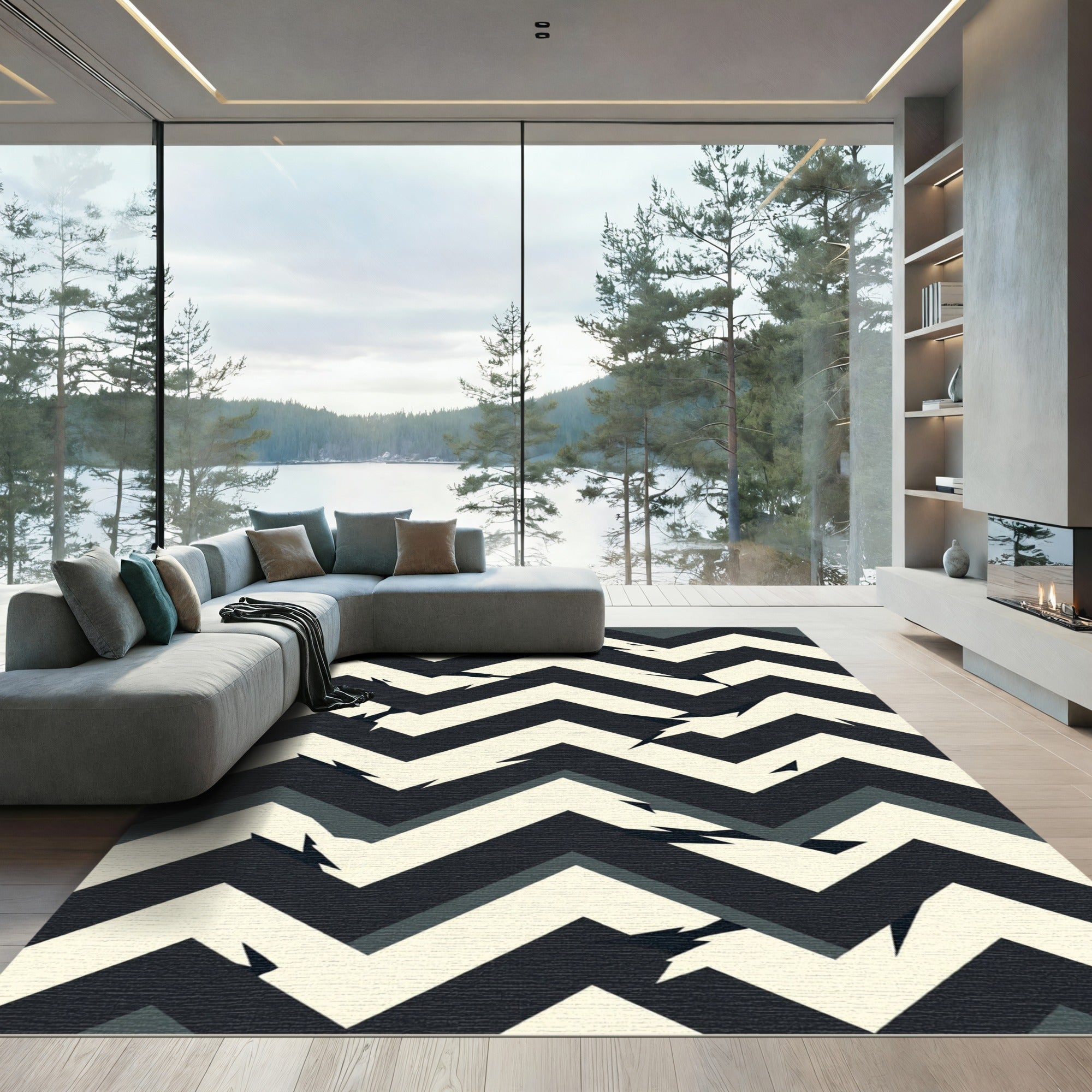 Monochromatic Jagged Chevron Fragments Rug