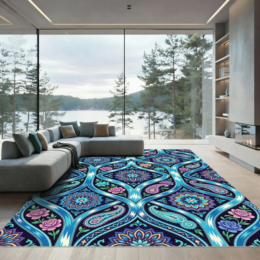 Vibrant Paisley Medallion Floral Lattice Rug