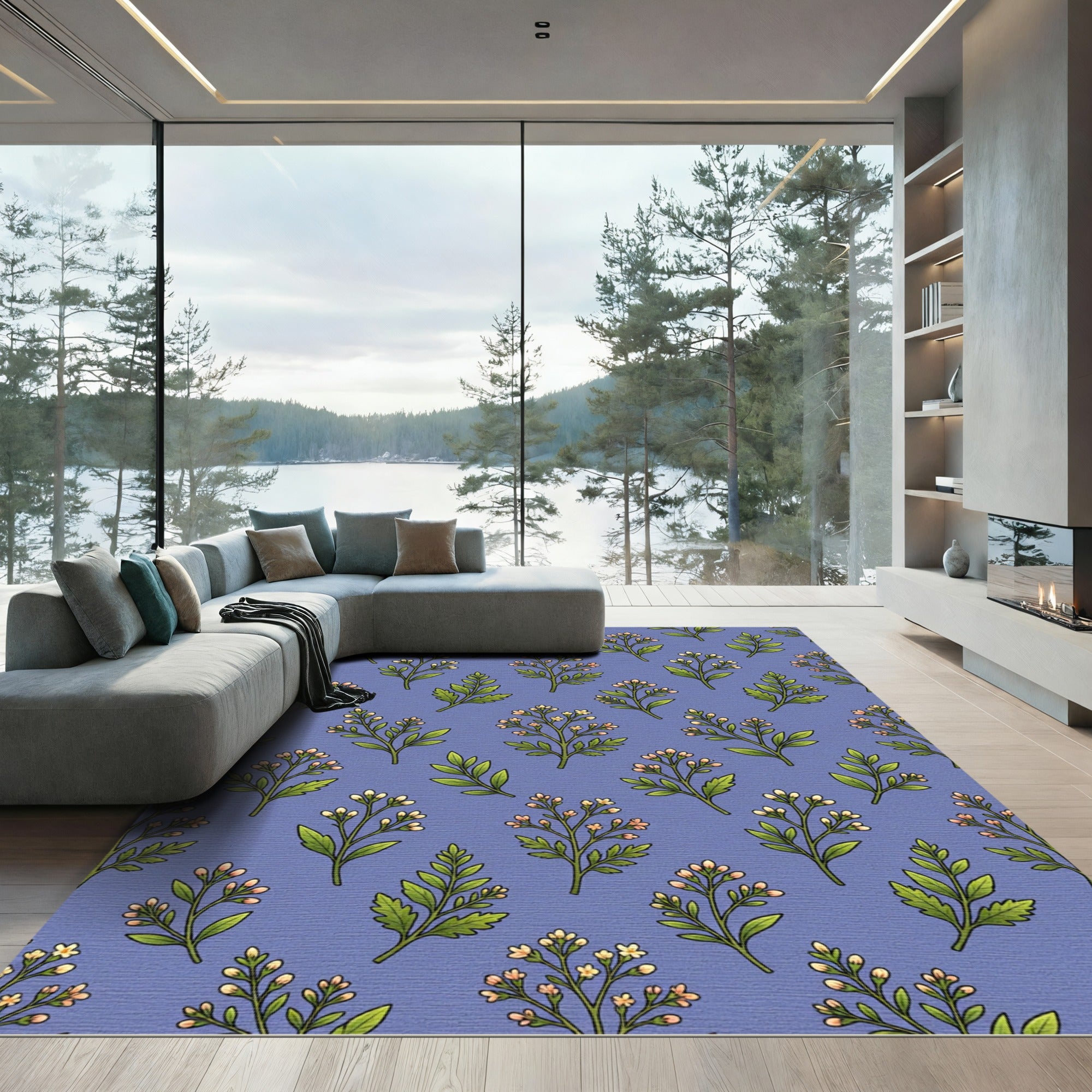 Soft Coral Berry Sprigs Lavender Rug