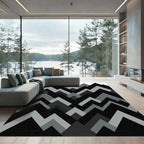 Modern Monochrome Gray Geometric Chevron Rug