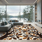 Dark Brown Oak Leaf Branches Rug
