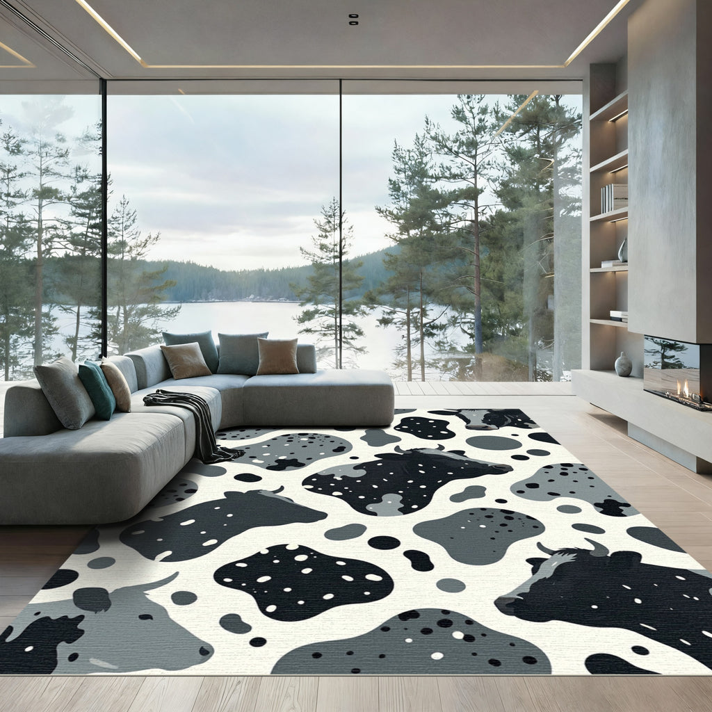 Charming Monochrome Cow Spot Portrait Rug