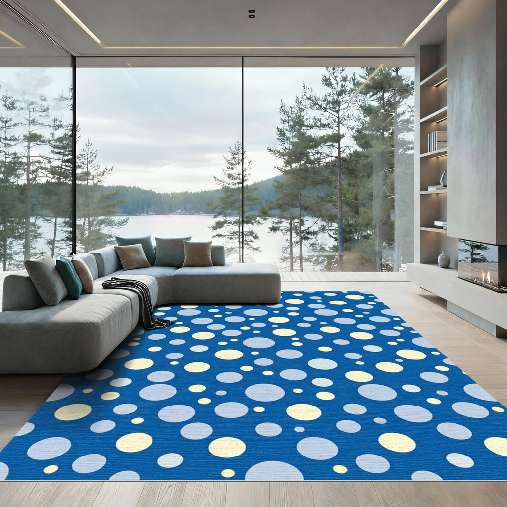 Blue Yellow Gray Scattered Circles Rug