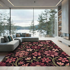 Dark Burgundy Floral Moody Botanical Illustration Rug