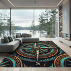 Teal and Copper Nautical Compass Rug
