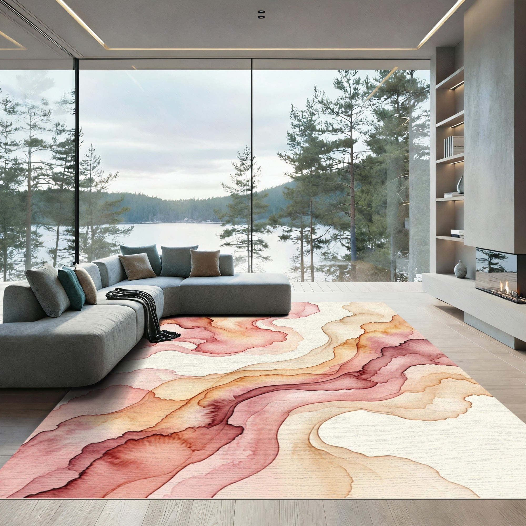 Earthy Rose Watercolor Swirl Rug