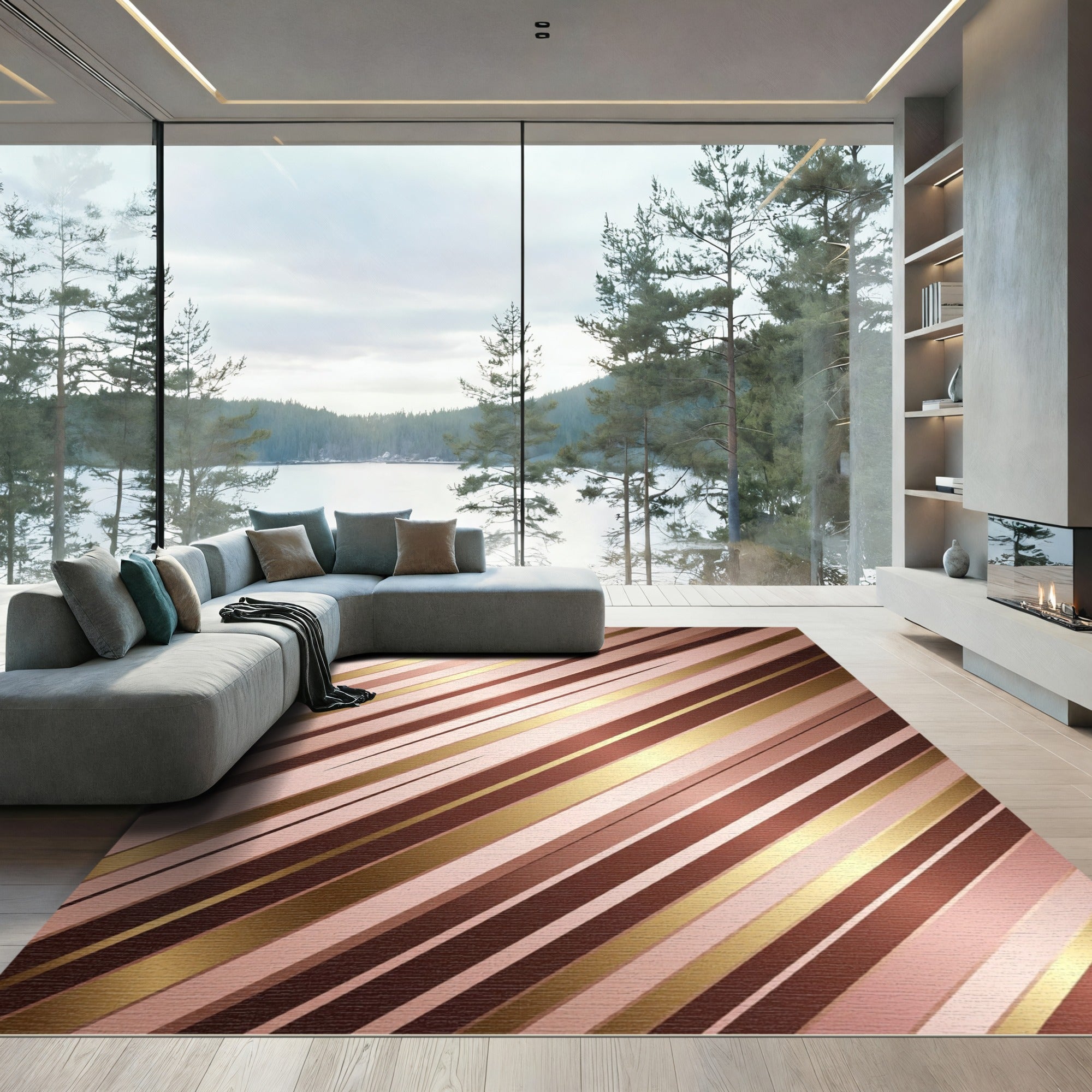 Rose Gold Striped Diagonal Radiance Rug