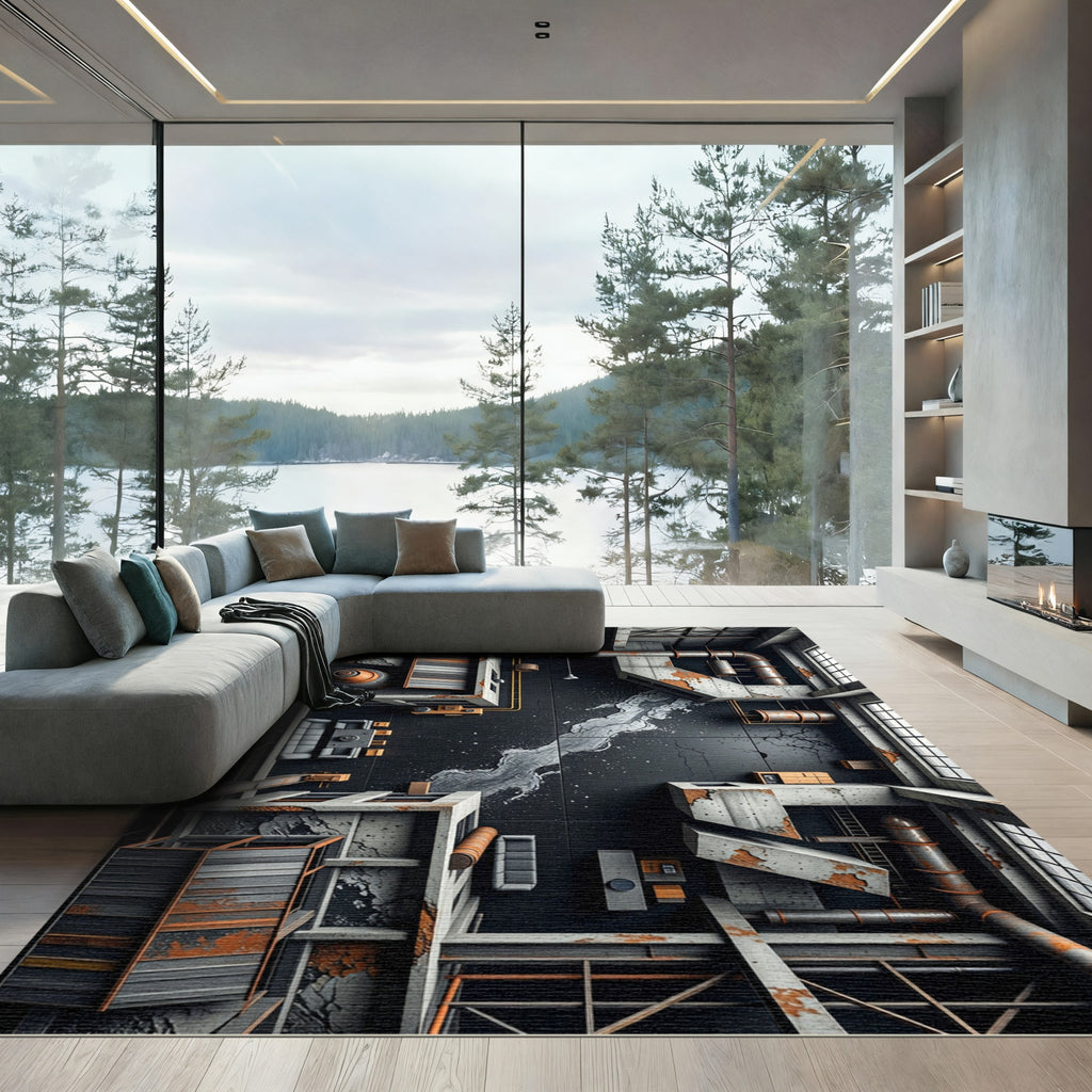 Industrial Concrete Rusty Metal Abstract Rug