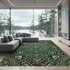 Emerald Green Floral Mandala Rug