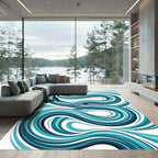 Fluid Teal Abstract Swirl Waves Rug