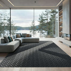 Modern Monochrome Geometric Interlocking Grid Rug