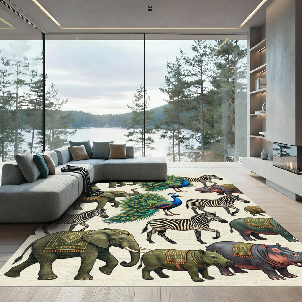 Exotic Wildlife Jungle Animal Illustration Rug
