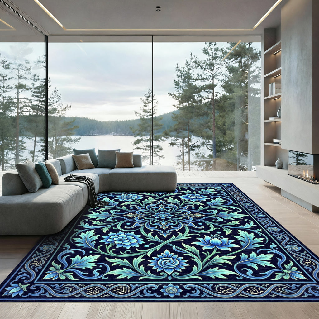 Azure Floral Ornamental Botanical Medallion Rug