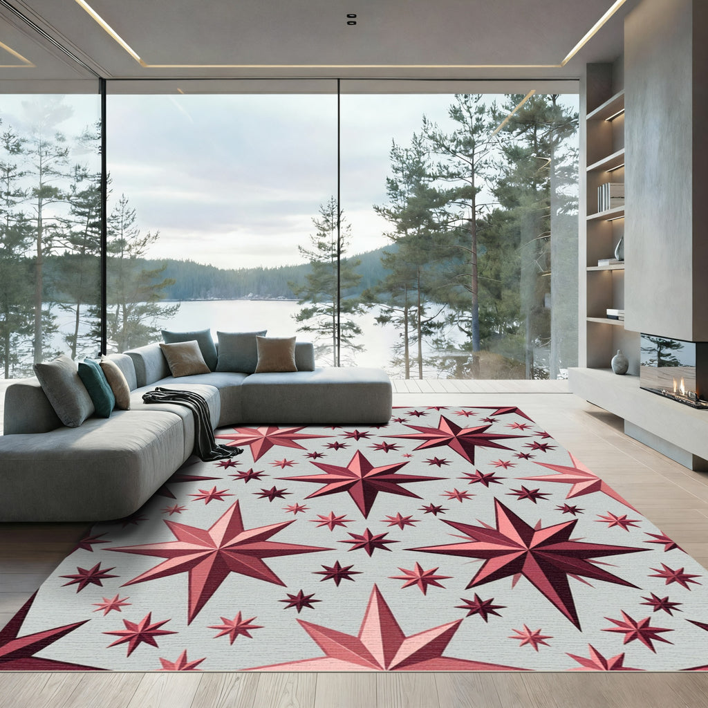 Crimson Multi-Point Star Arrangement Rug