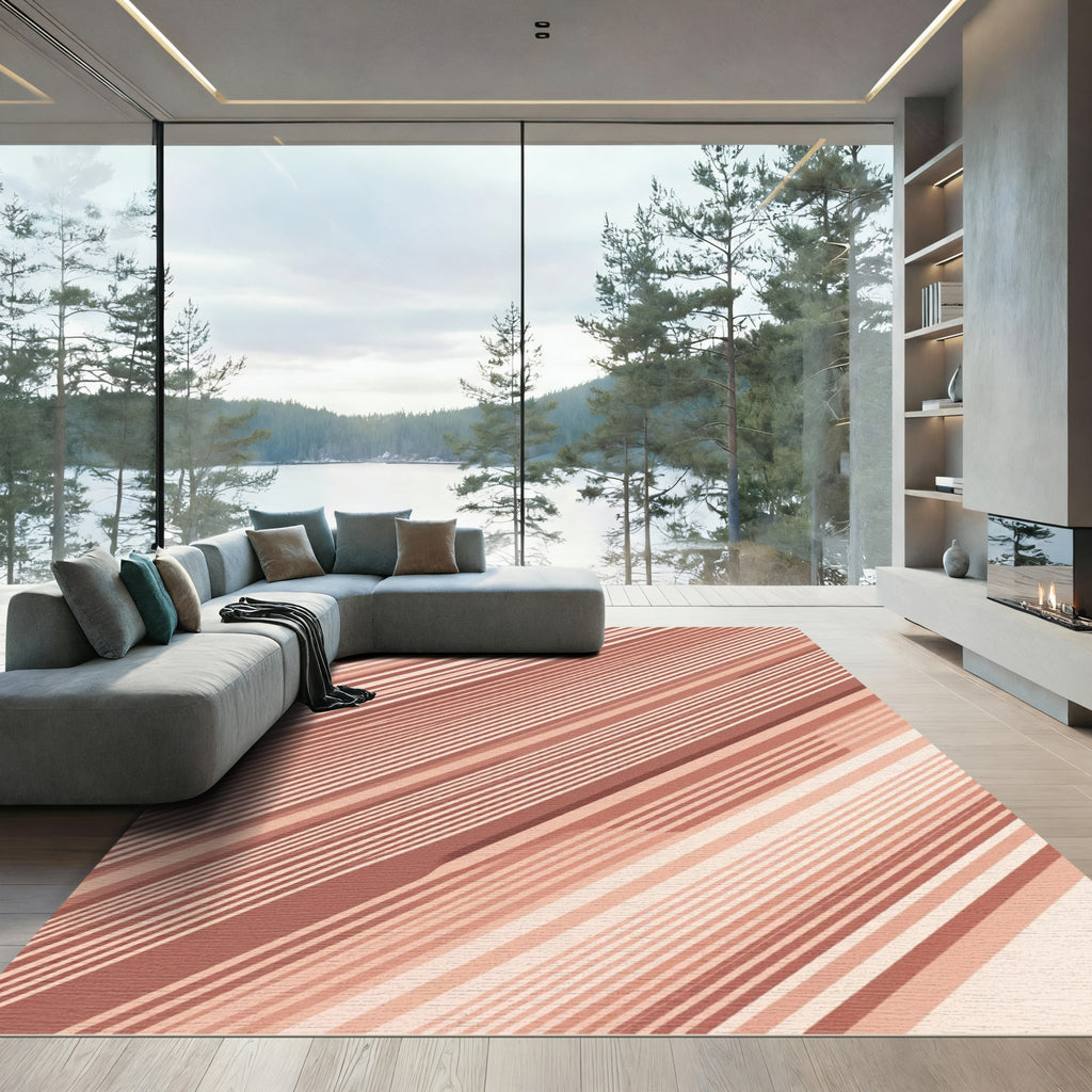 Earthy Terracotta Diagonal Linear Stripe Rug