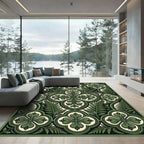 Green Botanical Quatrefoil Fern Tile Rug