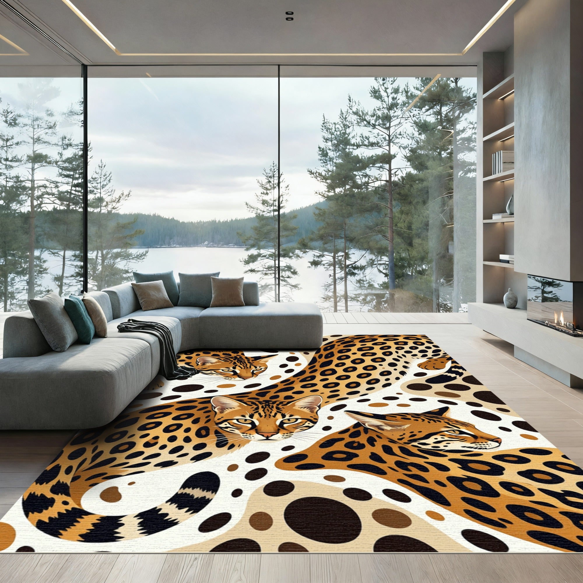 Golden Ocelot Spot Animal Portrait Rug