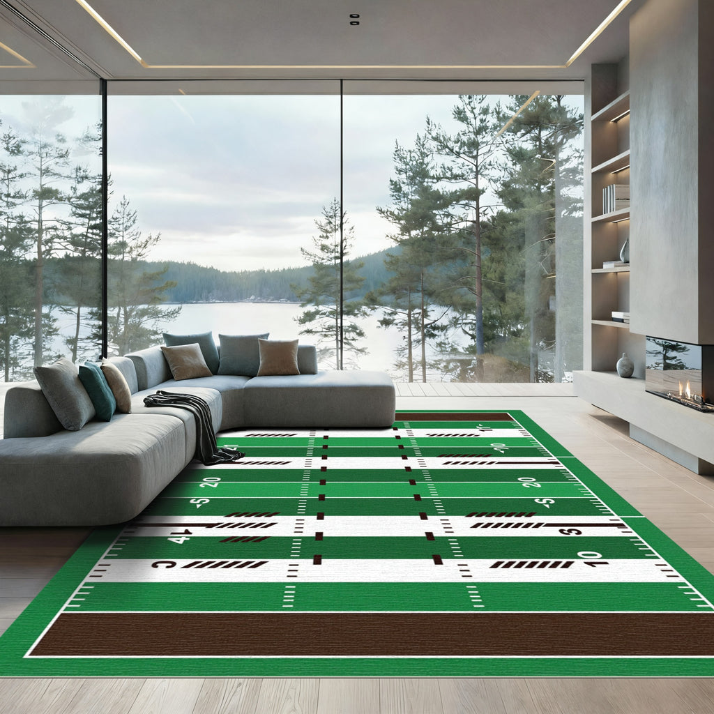 Geometric Green Football Field Graphic Rug