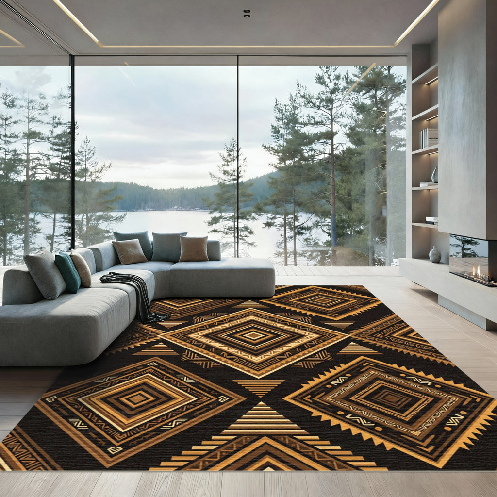 Brown Gold Diamond Tribal Rug